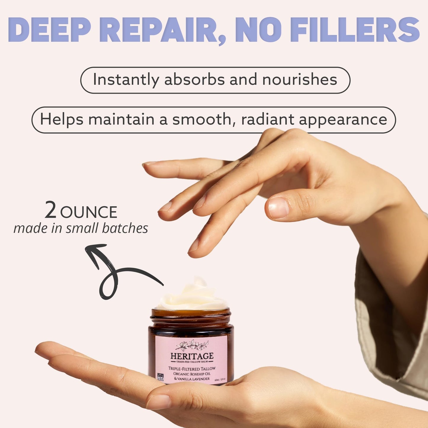 Whipped Tallow Balm with Rosehip Oil - Made with Organic Ingredients