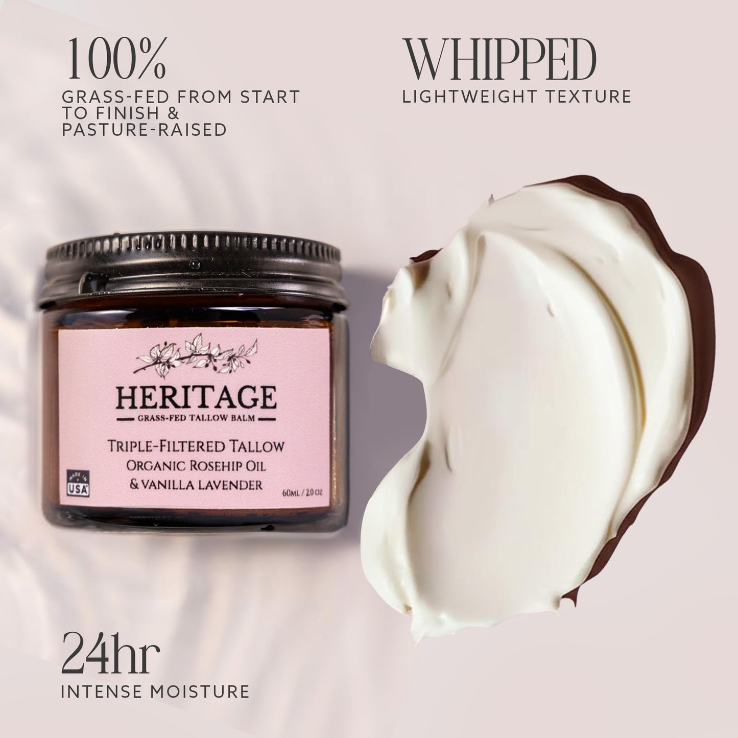 Whipped Tallow Balm with Rosehip Oil - Made with Organic Ingredients